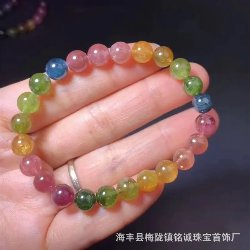 Натуральный флуоресцентный цветной радужный турмалиновый браслет с одним кругом