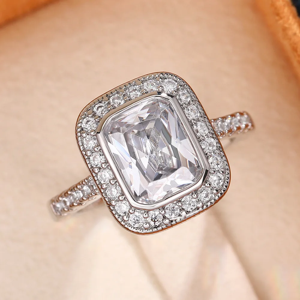 Роскошные женские кольца 925 стерлингового серебра принцесса банкет квадратная огранка кольца для женщин белый циркон серия камень ювелирное кольцо