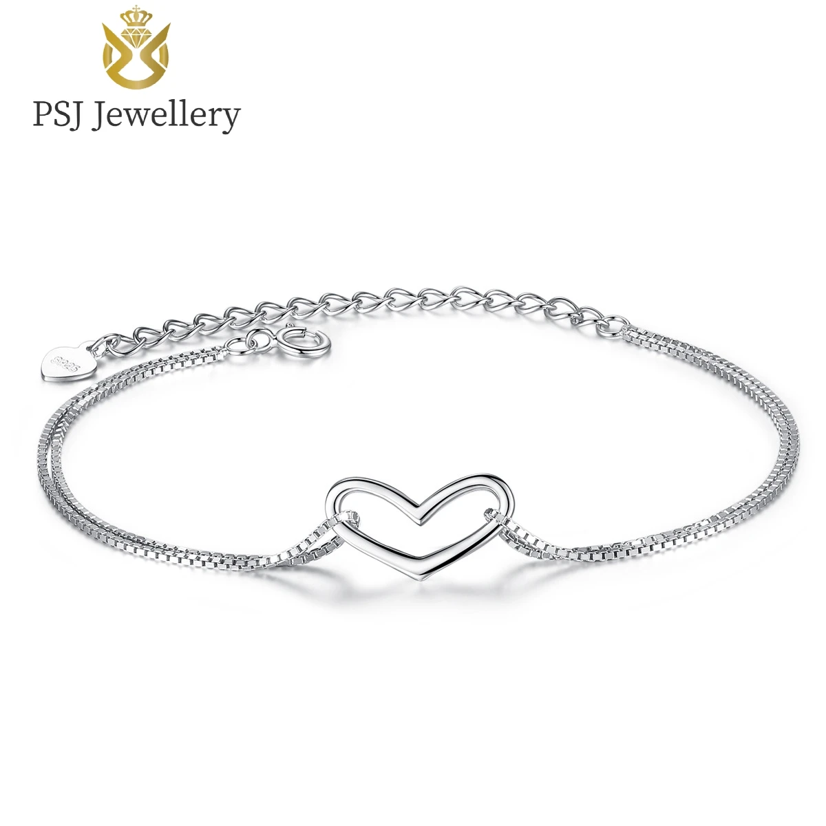 PSJ Модные ювелирные изделия Дизайн сердца Высокая полированная цепочка 16,5 см Расширенный браслет из стерлингового серебра S925 с родиевым покрытием для женщин