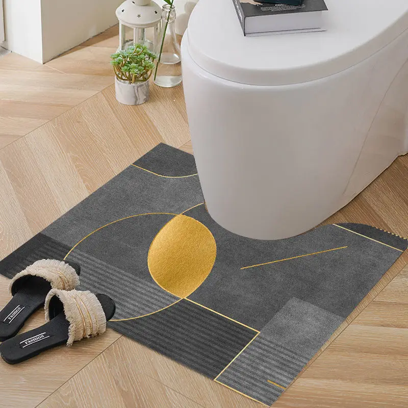 2022 Новый бестселлер Ковер для ванной комнаты с геометрическим рисунком U-образный водонепроницаемый унитаз Нескользящий коврик Домашний коврик для ног Машинная стирка