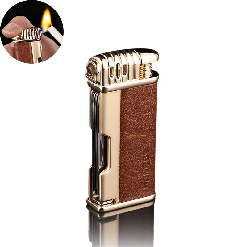  Честная ретро зажигалка Многофункциональная зажигалка на бутане с ножом для сигарет Надувная зажигалка