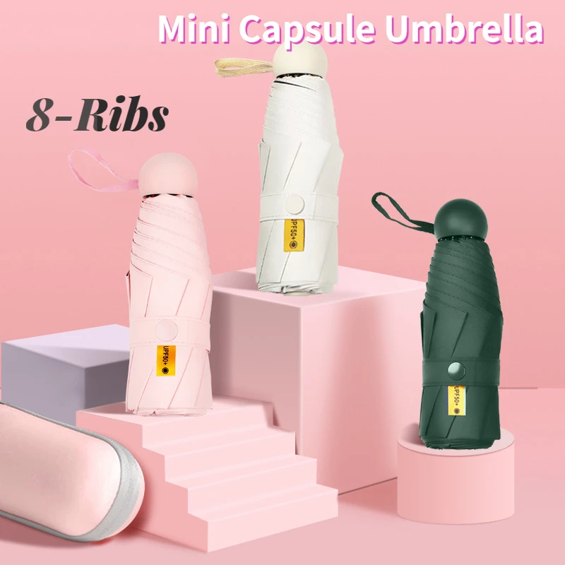 8-Ribs Anti-UV Sun Umbrella Mini Capsule Umbrella Small Umbrella Pocket Защита от солнца Складной зонтик Зонтик с коробкой