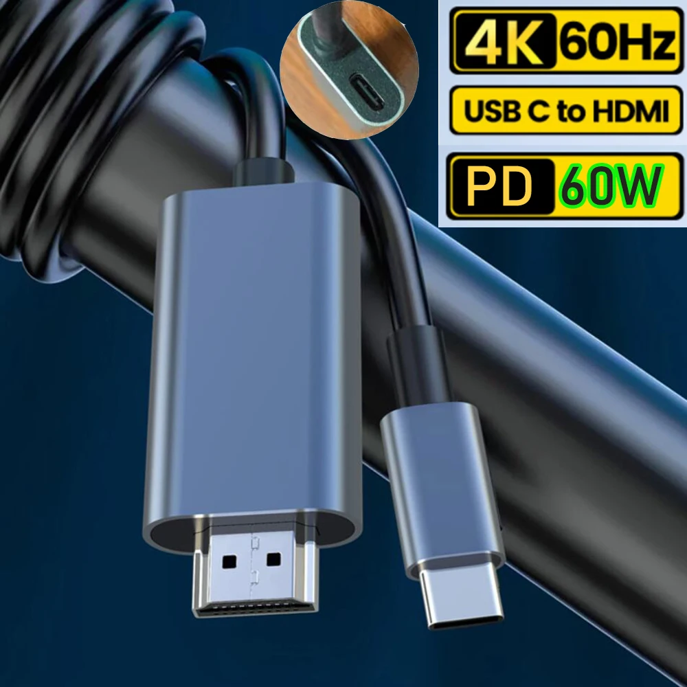Кабель USB-C/HDMI адаптер 4K Type C USB-HDMI 4k кабель-преобразователь с питанием PD зарядка для Apple Macbook pro Dell Lenovo