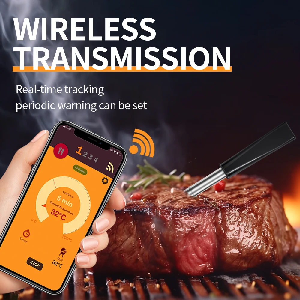 Кухонный термометр для мяса и продуктов питания Беспроводной зонд Приготовление пищи в духовке Гриль Термометр для барбекю Цифровой Bluetooth Умные аксессуары