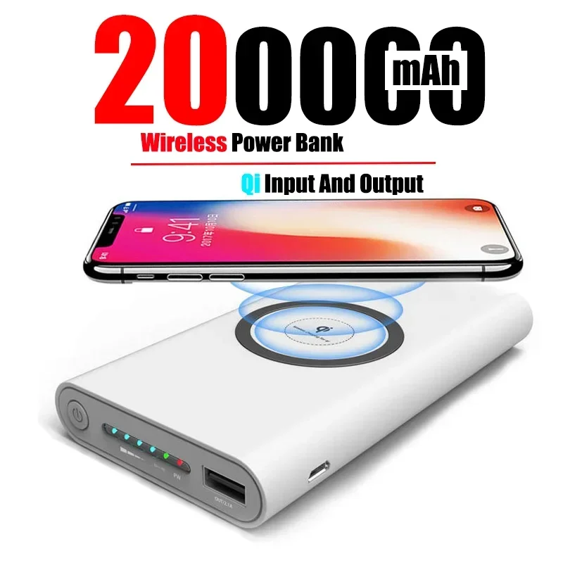 200000 мАч Power Bank Двусторонняя беспроводная быстрая зарядка Powerbank Портативное зарядное устройство Type-C Внешний аккумулятор для IPhone 15 14 Samsung