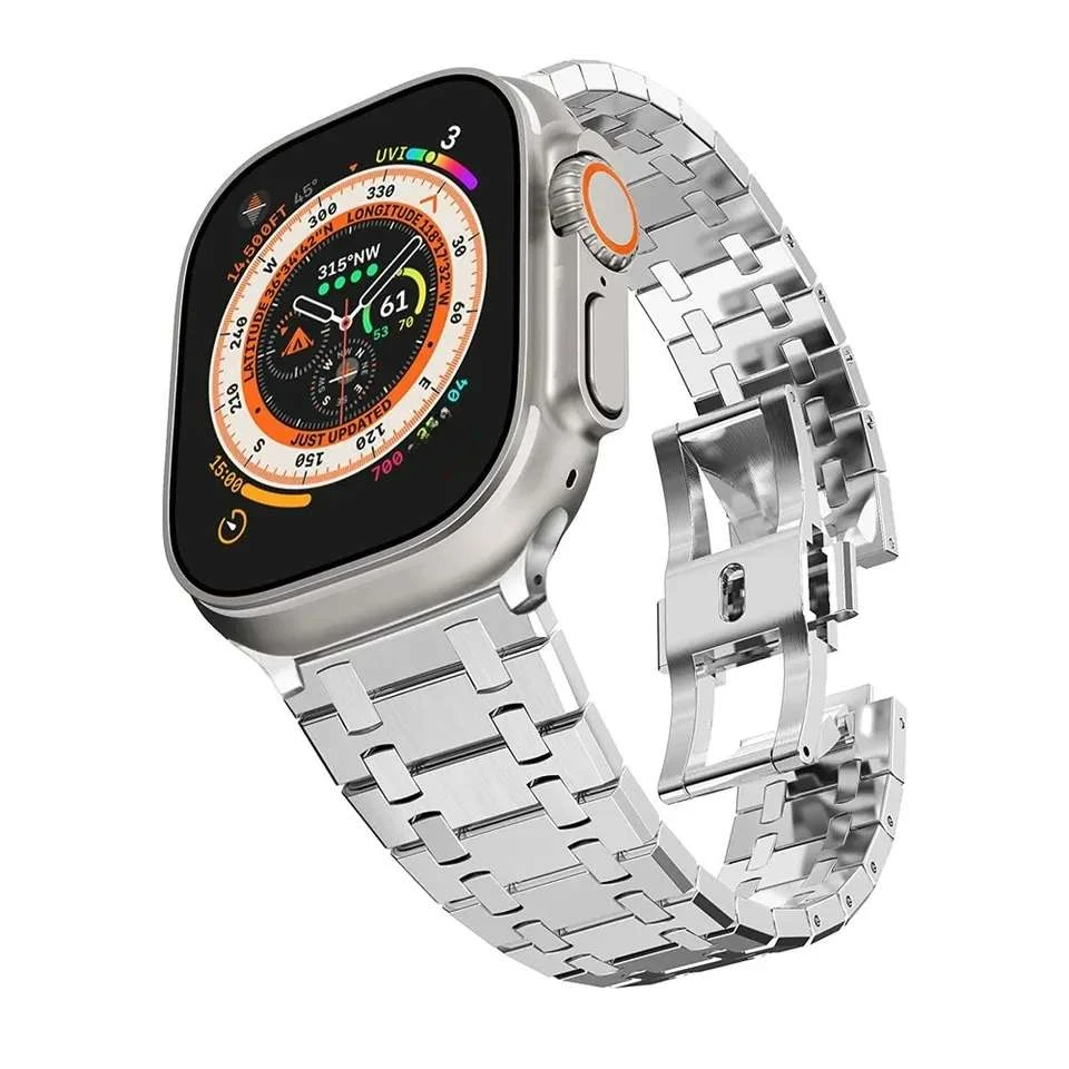 Frost Металлический Ремешок для Apple Watch Ultra2 Band 49 мм 45 мм 44 мм 42 мм Роскошный браслет из нержавеющей стали для IWatch 9 8 7 6 SE 5 Correa