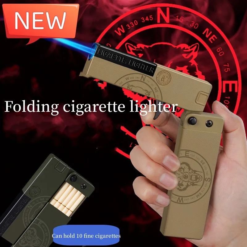 Ветрозащитная складная сигаретная коробка в форме пистолета, надувная зажигалка, влаго- и ударопрочность, креативная, новая, 2023