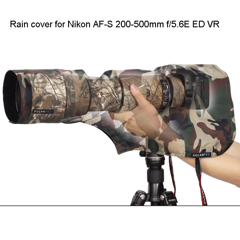 ROLANPRO Дождевик Дождевик Размер M для Nikon AF-S 200-500mm f/5.6E ED VR Телеобъектив Армейский зеленый камуфляж Waterprrof Guns