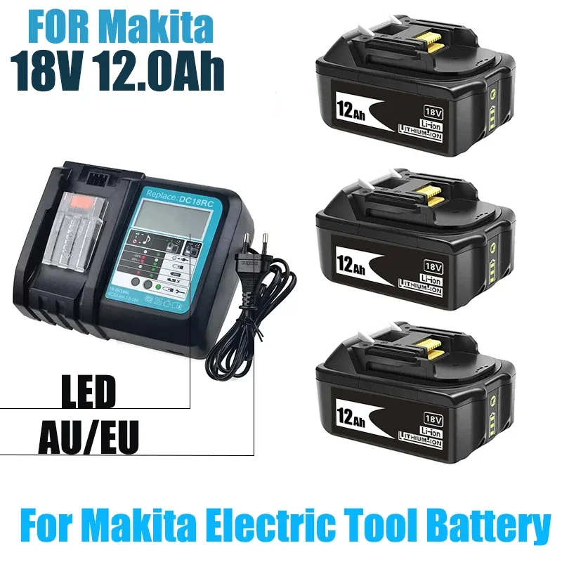 Makita 18 В Аккумулятор 12000 мАч Аккумуляторная батарея для электроинструментов со светодиодным литий-ионным аккумулятором LXT BL1860B BL1860 BL1850 3A Зарядное устройство
