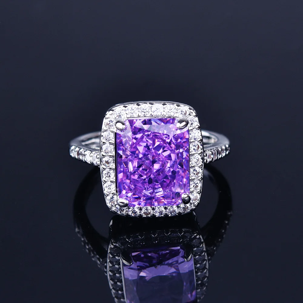 2023 Новый серебристый цвет Большие фиолетовые кольца с высоким содержанием углерода с бриллиантами сияющей огранки для женщин Роскошные ювелирные изделия на годовщину свадьбы