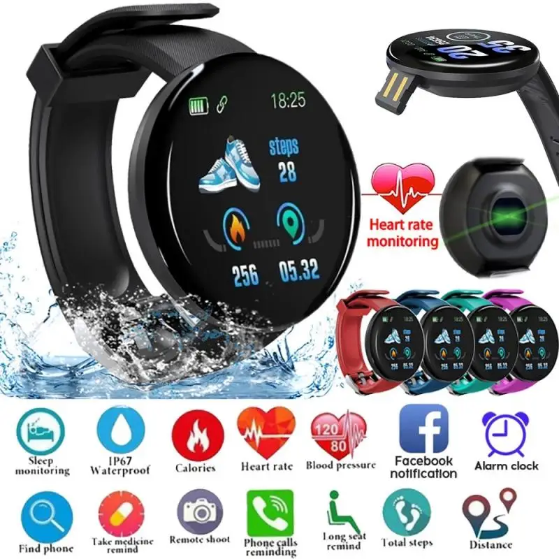 D18S Bluetooth-совместимый Сердечный ритм Артериальное давление Фитнес-трекер Умные спортивные часы Цифровые светодиодные электронные наручные часы