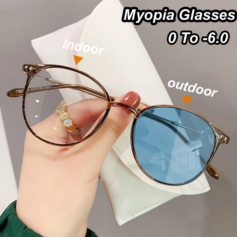  Очки для близорукости с защитой от синего света Роскошные женские фотохромные солнцезащитные очки Готовые оптические мужские очки для близорукости Диоптрии до -6.0