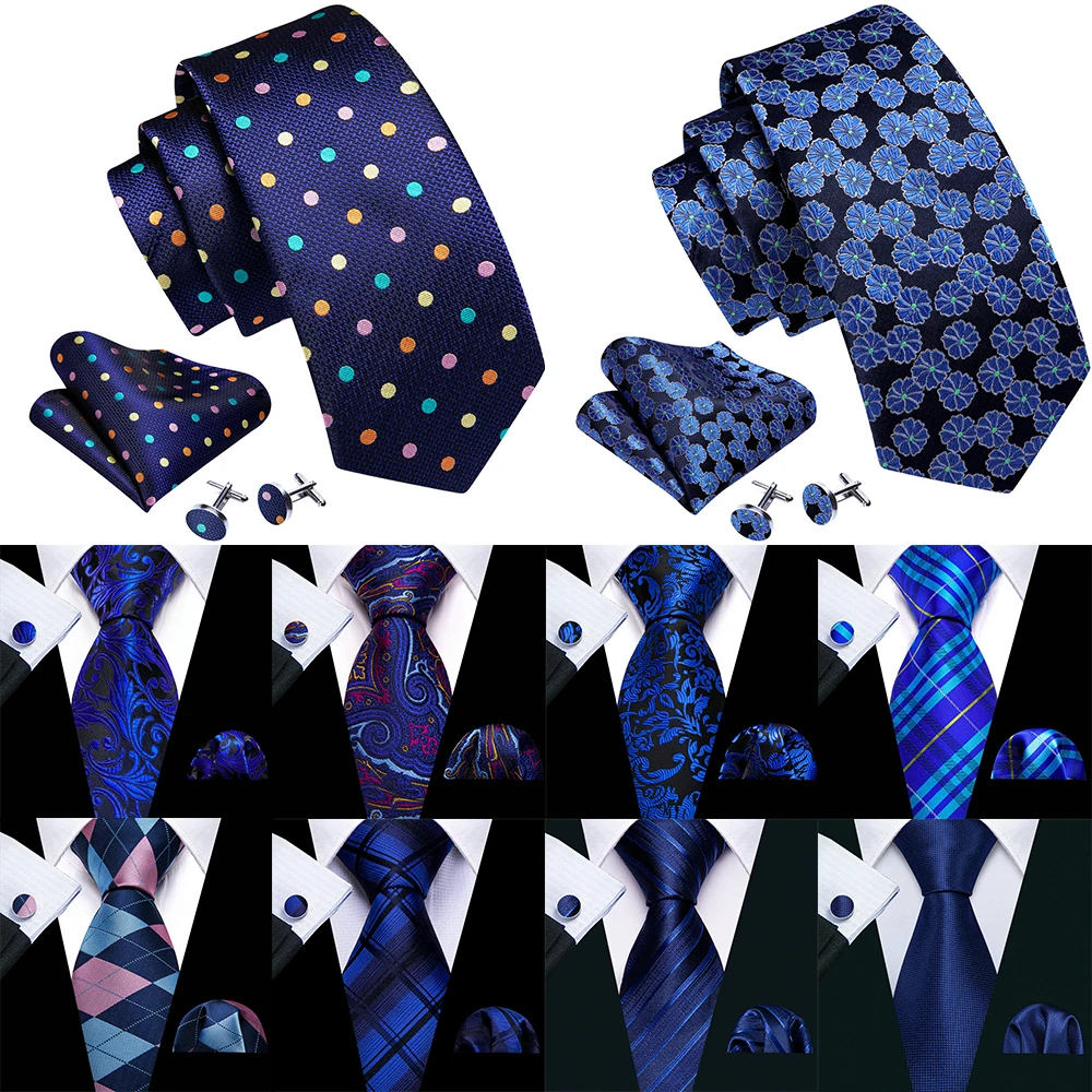  темно-синий точка мужской галстук в горошек высокое качество шелковый карман квадратные запонки тканый костюм галстук комплекты деловой вечеринки дизайнер Barry.Wang 6486