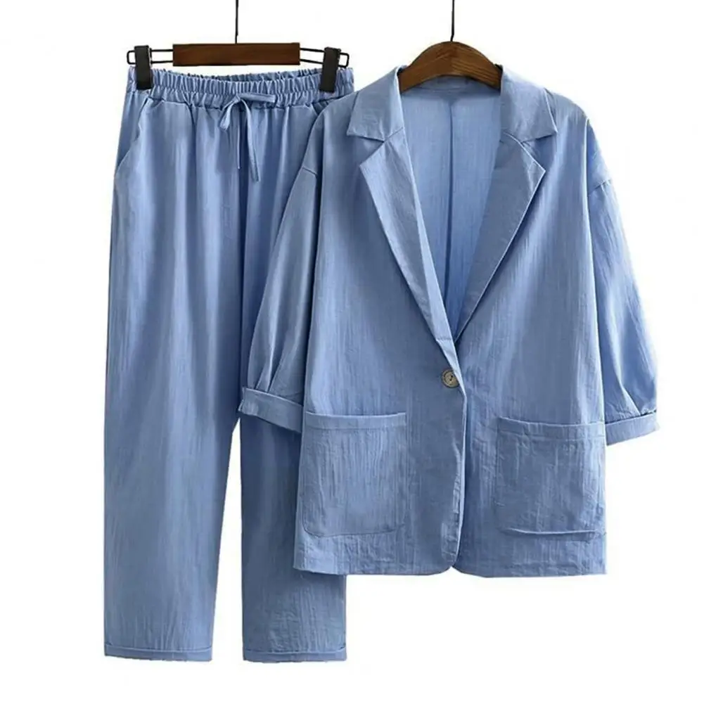 Женские брюки Стильный женский комплект из 2 частей пальто с широкими штанинами для весенне-осенних нарядов Дизайн лацкана Застежка на одну пуговицу