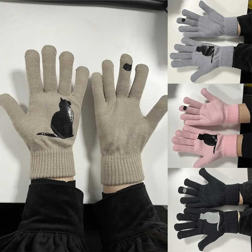 Cat Fan Хлопковые перчатки Вязаные перчатки Подарки для пар На открытом воздухе Тепло Защита Ветрозащитный Осенний Зимний Кот Птица Шаблон G P2J0