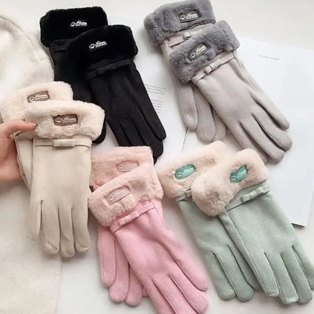 Защита рук Немецкие бархатные перчатки на полный палец Осень-зима Женские перчатки Перчатки в корейском стиле Перчатки с сенсорным экраном Варежка для вождения