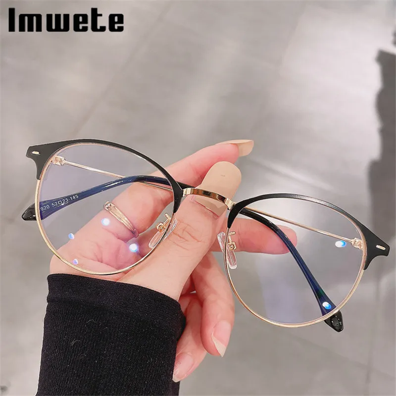 Imwete Classic Круглые очки для женщин 2022 Anti Blue Light Очки Мужские металлические полуоправы Компьютерные оптические очки