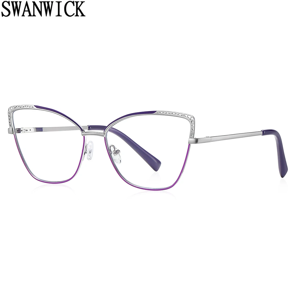 Swanwick анти-синие очки для женщин прозрачные линзы металлические оправы для очков кошачий глаз оптические женские зелено-коричневые дропшиппинг