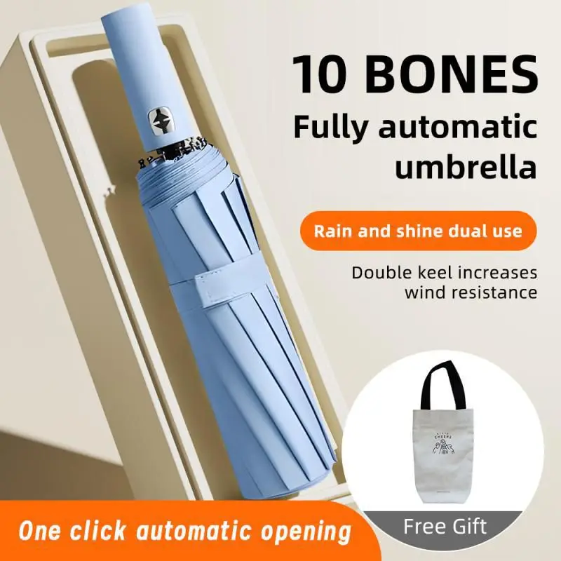 10 Bones Зонтик 99% Защита от ультрафиолета Большой Ветрозащитный Бизнес Мужчины Женщины Автоматический Обратный Складывающийся Открытый и Закрытый Светоотражающий Сейф