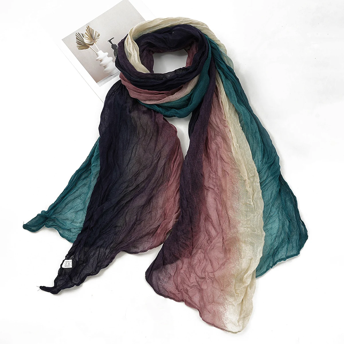 Постепенный плиссированный шелковый шарф мягкий темперамент длинный хлопковый лен на ощупь шарф шаль женщина