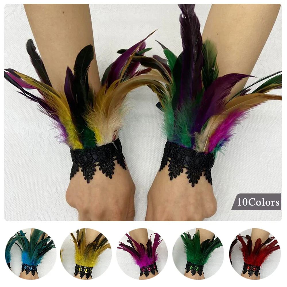 готический крючок для пальцев перчатки вышивка сетчатый рукав кружева перьевые перчатки варежки длинные перчатки хэллоуин женская вечеринка сценический аксессуар