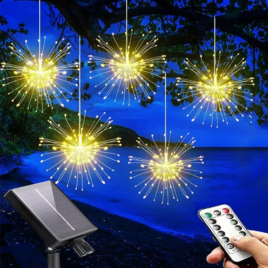5 Pack Solar Starburst Sphere Lights 600 LED Firework Light Водонепроницаемый висячий фейерверк Fairy Light для патио Садовый декор