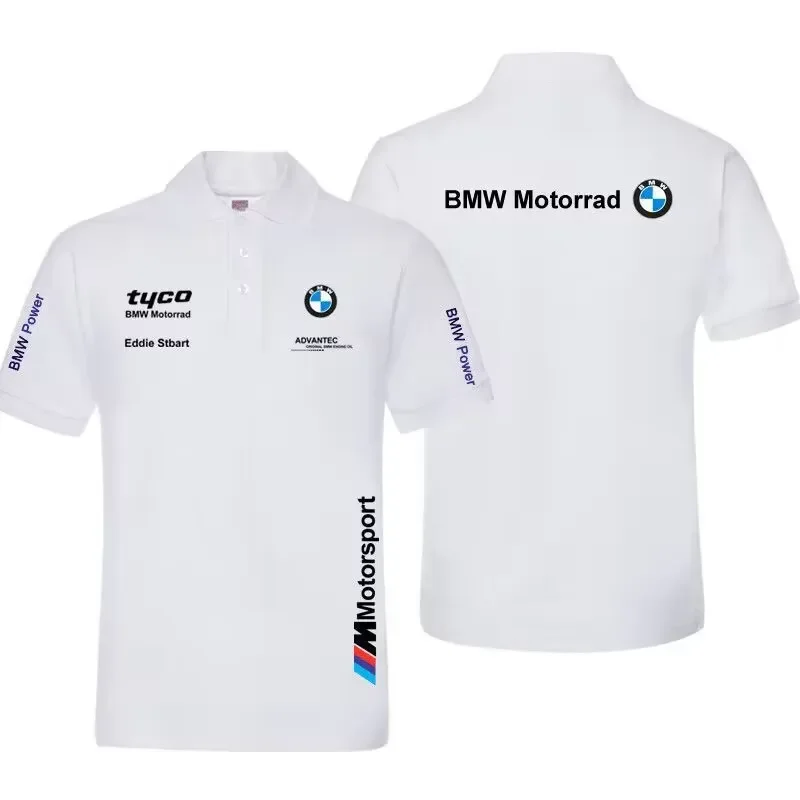BMW Print Business Casual Спортивные однотонные мужские рубашки поло с коротким рукавом и лацканами