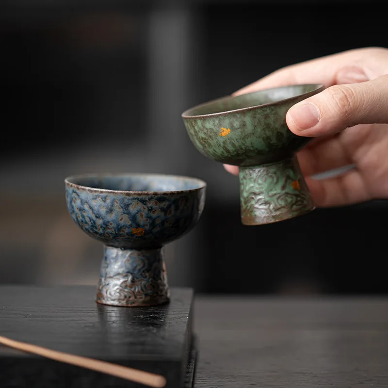  Винтажные чайные чашки с высокой ногой Традиционный чай кунг-фу Чайные аксессуары Керамические благоприятные облака Master Cup Десертная посуда