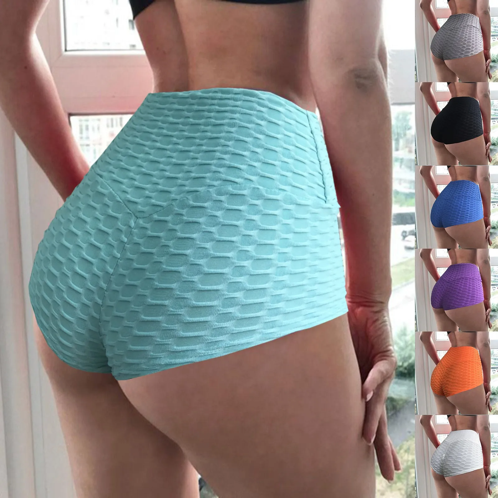 Женские пузырьковые тканевые персиковые брюки для фитнеса на бедрах Супер короткие сексуальные шорты для йоги
