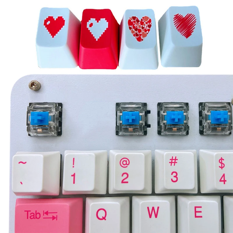 4 шт. Колпачки клавиш Red Pixel Heart Набор клавиш Esc Enter WASD Колпачки клавиш со стрелками для механической клавиатуры OEM Профиль ABS Материал Double Shot