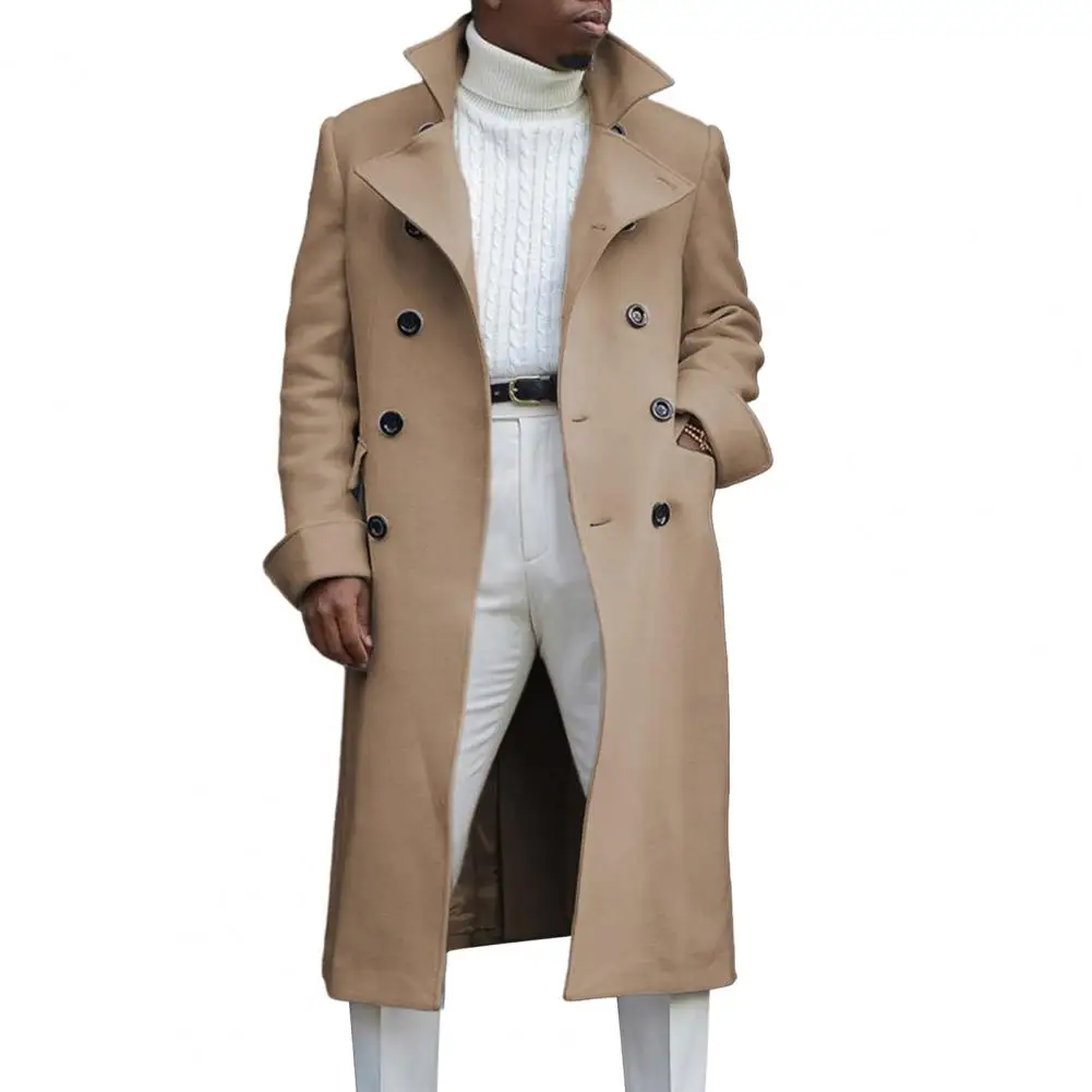 Мода Белые длинные куртки Тренч Шерстяные смеси Мужское пальто Длинный тренч Двубортные пальто Уличная одежда Вечеринка Свободный Джек