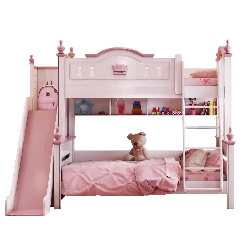детская кровать современная розовая кровать принцессы детская двухъярусная кровать двуспальная мебель для спальни для девочек деревянный американский стиль высокое качество