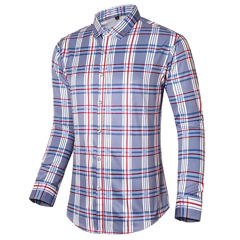 Plus Size Повседневная классическая клетчатая рубашка для мужчин Формальная деловая рубашка с лацканами Мужская весна Осень с длинным рукавом Ежедневная сорочка Hombre 7XL