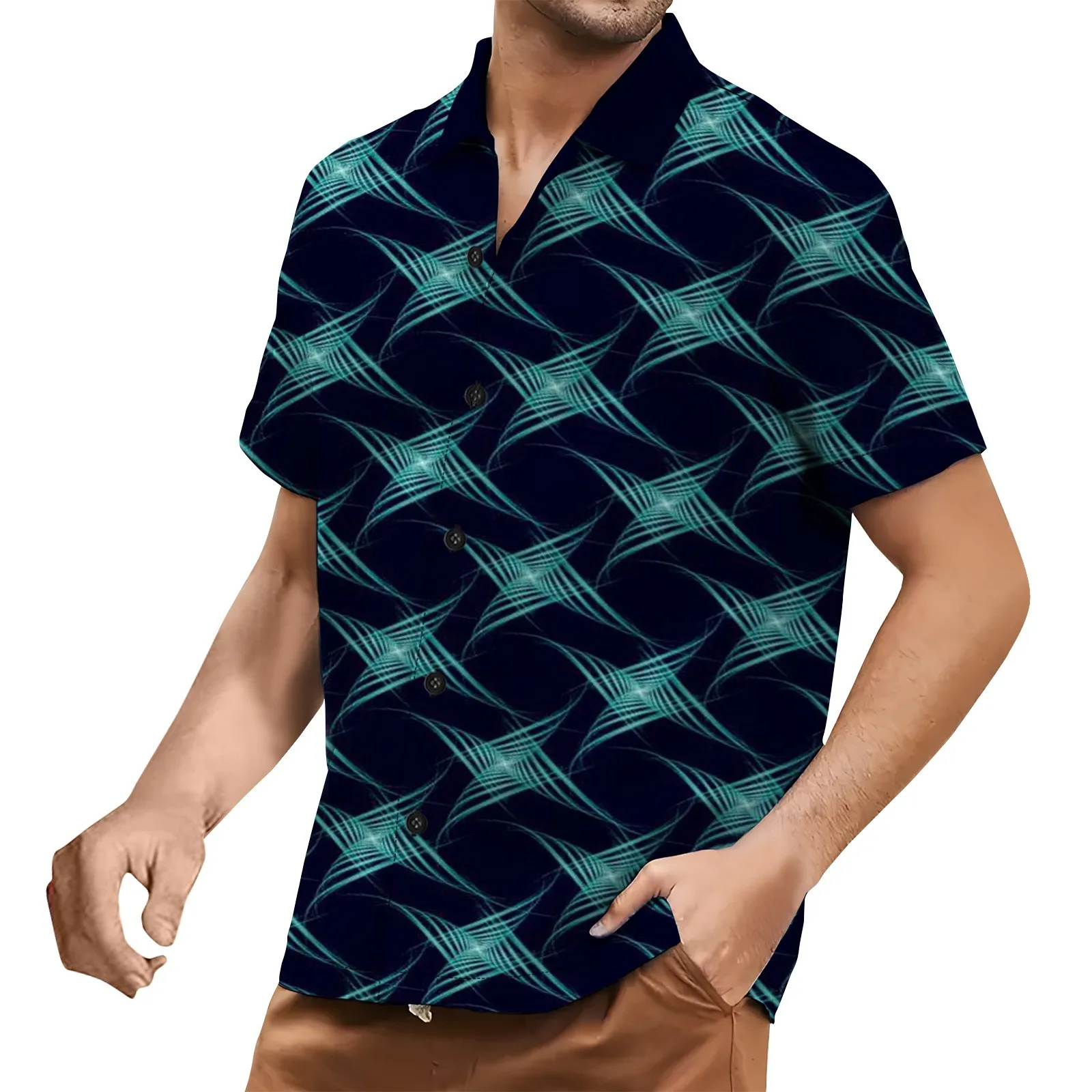 Мужские гавайские рубашки с коротким рукавом с принтом на пуговицах Мужские повседневные модные рубашки с коротким рукавом Traf Одежда официального магазина