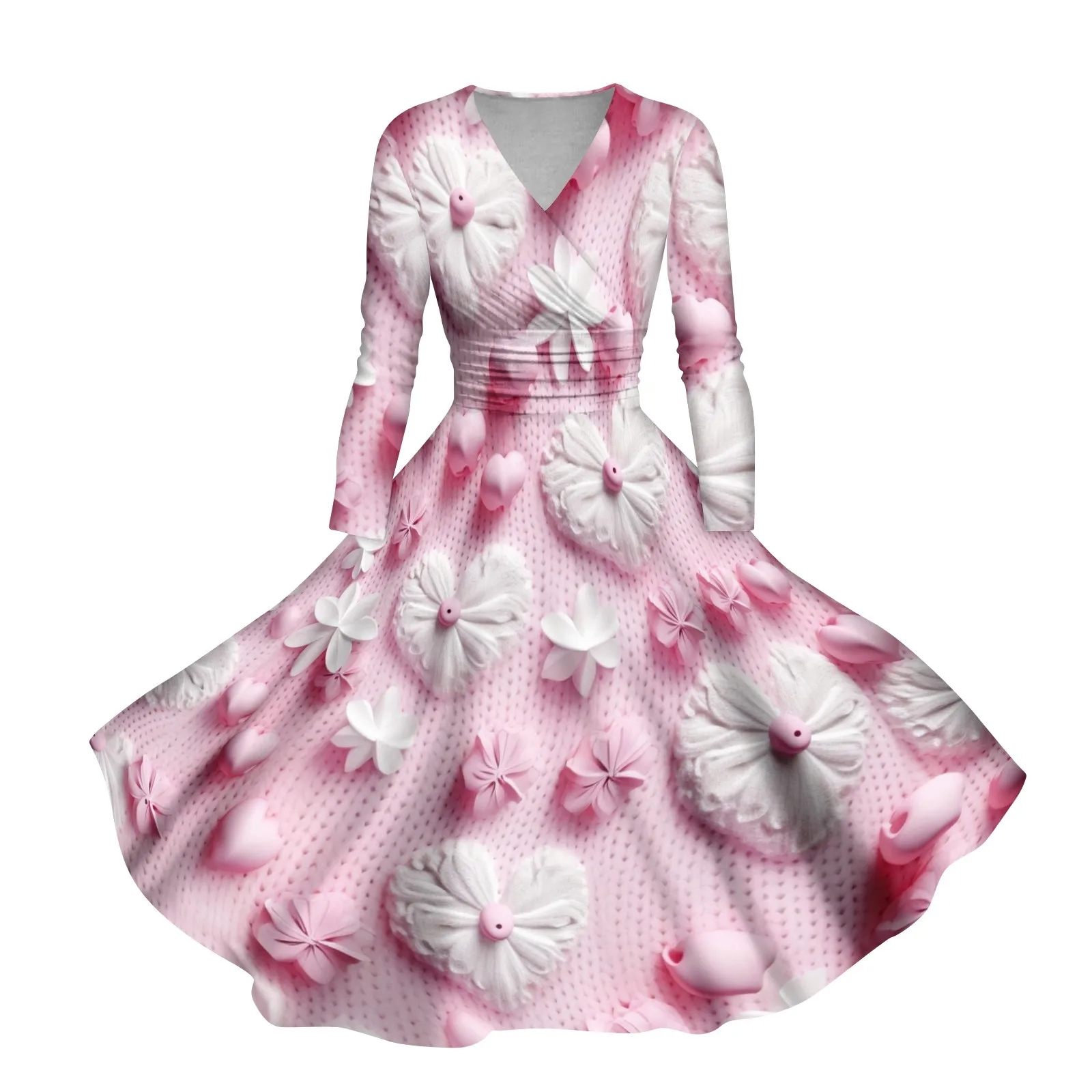 Элегантное модное шикарное платье для женщин с длинным рукавом V-образным вырезом и цветочным принтом Vestidos Повседневное женское платье на талии Халат Femme 2024