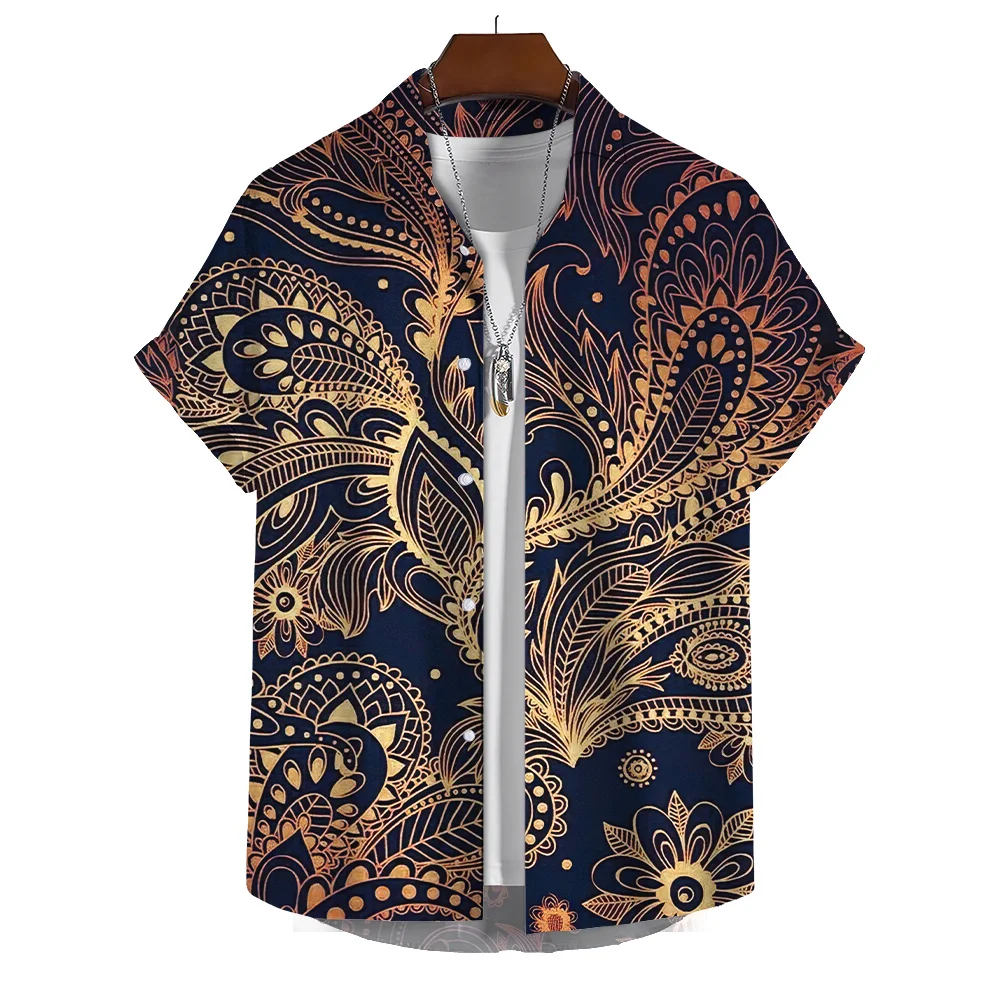  Новая мужская летняя мода гавайская рубашка Этнический племенной узор 3D-печатная рубашка унисекс Уличный досуг Спортивная рубашка с коротким рукавом