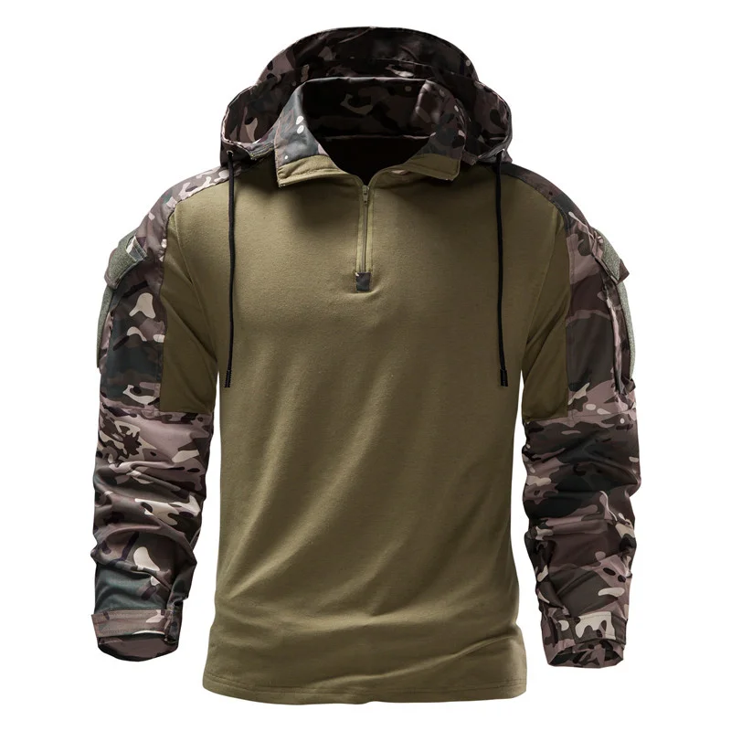 Новые мужские военные камуфляжные тактические футболки с длинными рукавами Модные камуфляжные толстовки с длинными рукавами Пальто с капюшоном