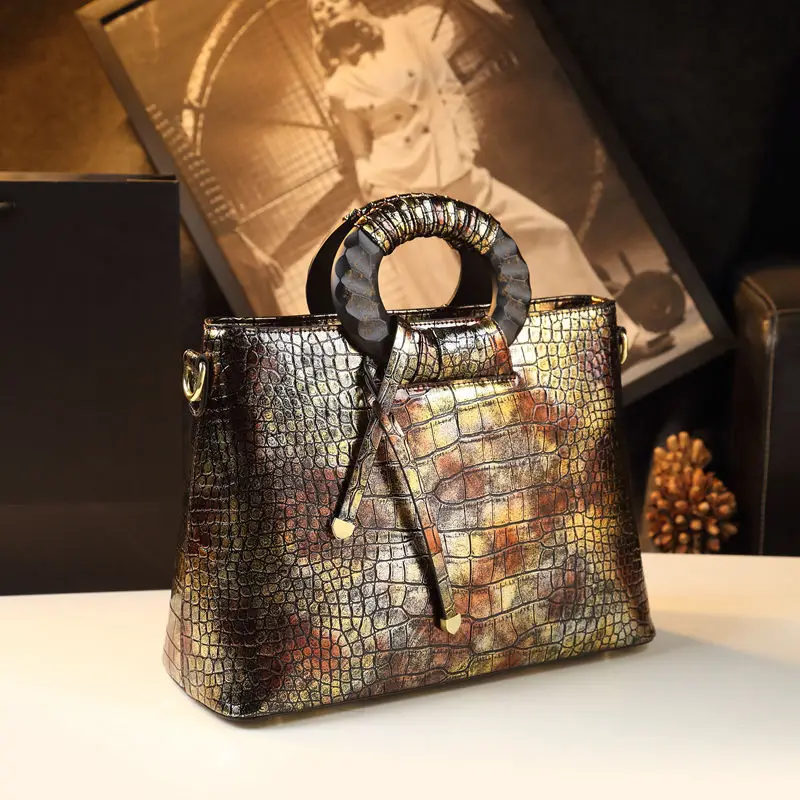 Модные дизайнерские сумки Высокое качество Роскошные сумки через плечо с крокодиловым рисунком Новые сумки через плечо из натуральной кожи для женщин