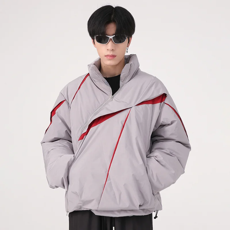 SYUHGFA Мужская одежда Мужская мягкая куртка Зима Новая корейская мода Свободная диагональная молния ДизайнХлопок контрастного цвета Мужские топы