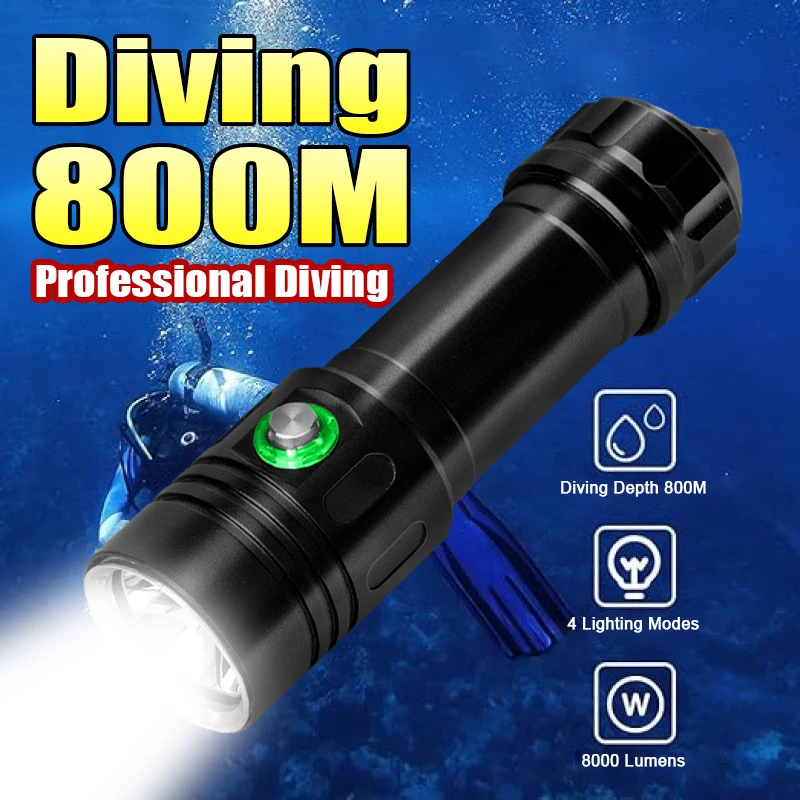  Супер яркий профессиональный фонарик для дайвинга XHP50.2 Перезаряжаемый 18650 Подводные фонари IPX8 Акваланг Дайвер Фонарик