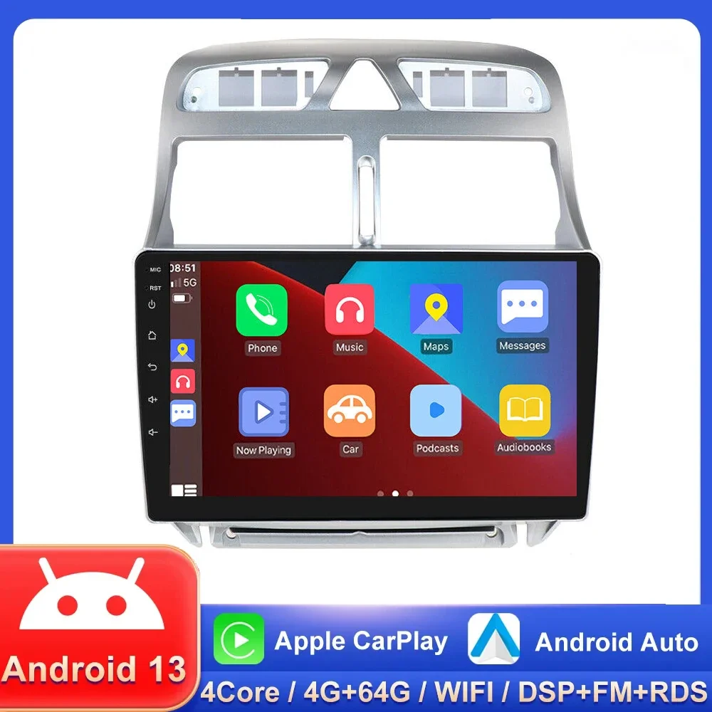 4gb+64gb Android 13 Для Peugeot 307 2002-2013 Авто Видео Плеер Мультимедийная Навигация Радио Нет DVD Нет 2 Din GPS беспроводной Carplay