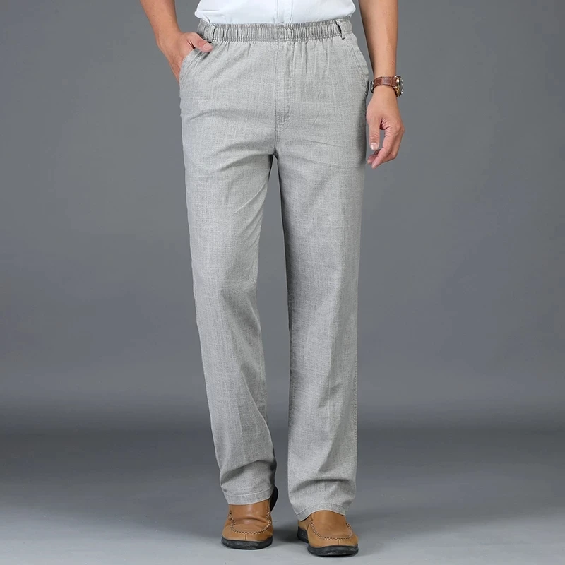 Мужские деловые повседневные свободные брюки мужские однотонные карманы льняные брюки дышащие модные мягкие удобные брюки больших размеров