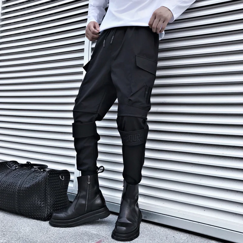 Модные мужские джоггеры Байкерские брюки Черный Slim Fit Stretch Брюки-карго Письмо Вышивка Хип-хоп Одежда Уличная одежда Трусы