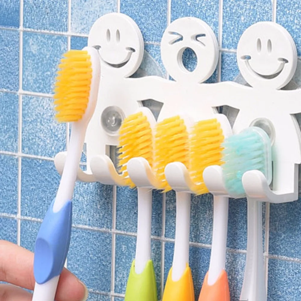  Держатель для зубных щеток Настенная присоска 5-позиционная симпатичная мультяшная улыбка Наборы для ванной комнаты 4XFD