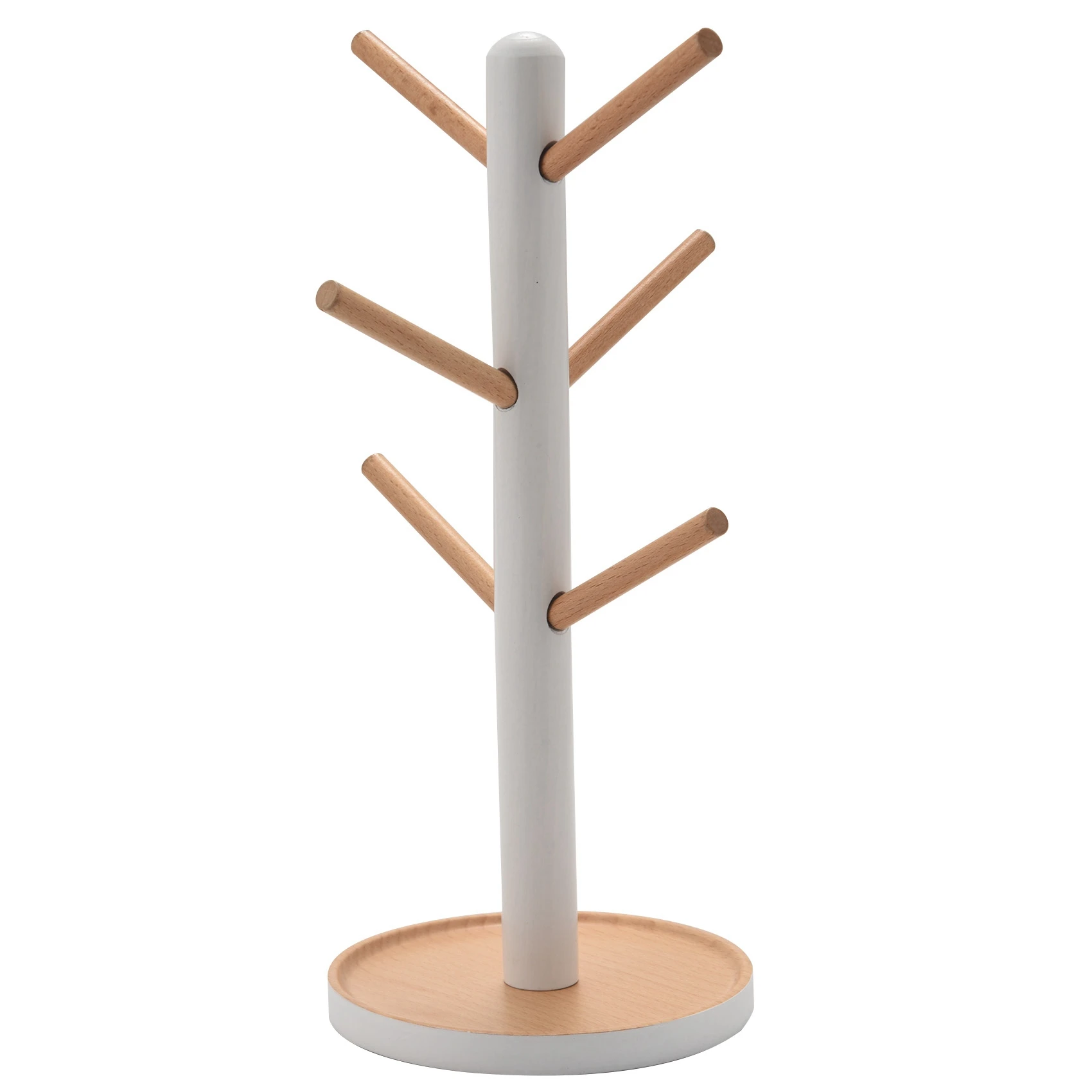  Деревянная кружка Подвесная стойка для дисплея Полка для напитков с 6 крючками Дерево Форма дерева Кофе Чай Чашка Держатель для хранения Подставка Белый