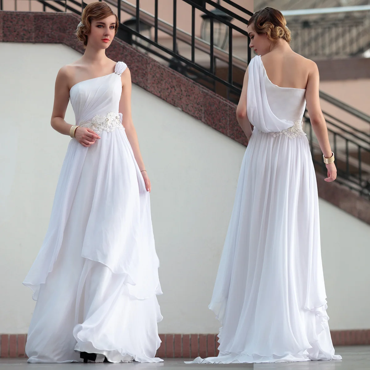 бесплатная доставка 2016 новый дизайн горячий продавец одно плечо mexi элегантное качество мода длинный дизайн тонкий белый платья подружки невесты