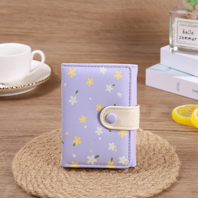  Новый женский короткий мягкий кожаный кошелек Маленькая цветочная пряжка Корейская сумка для карт Zero Wallet