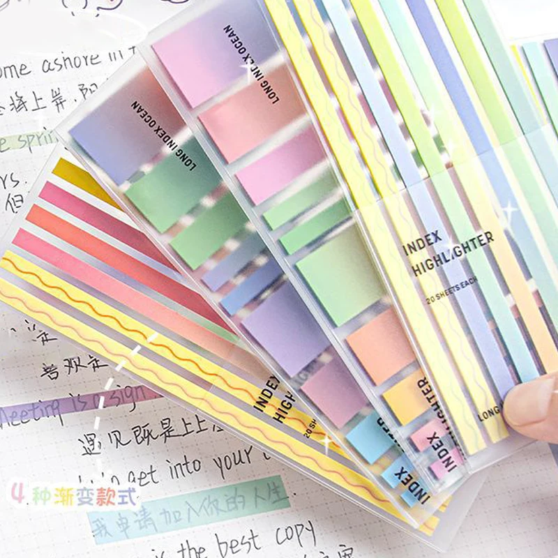 160Sheets Ins Style Gradient Color Sticky Note Kawaii Водонепроницаемая наклейка для этикеток Скрапбукинг Блокнот для заметок Студенческие канцелярские принадлежности