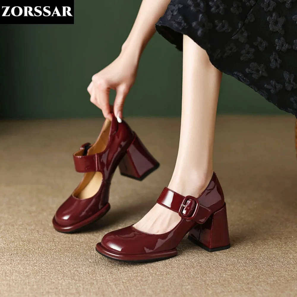 Лолита Обувь Японская Девушка Платформа Черный Красный Высокие Каблуки Мода Круглый Носок Мэри Джейн Женщины Лакированная Кожа Студент Косплей Обувь
