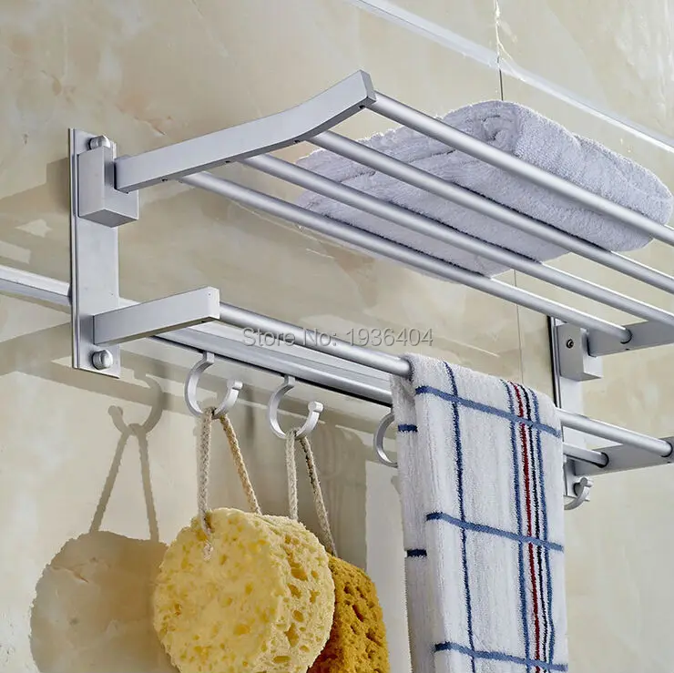  Оптовая дешевая высококачественная вешалка для полотенец для ванной комнаты Двойная вешалка для полотенец Настенная космическая алюминиевая полка для полотенец TR1021